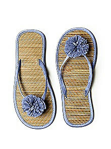 Pom Pom Flower Trimmed Bridesmaid and Bridal Flip Flop