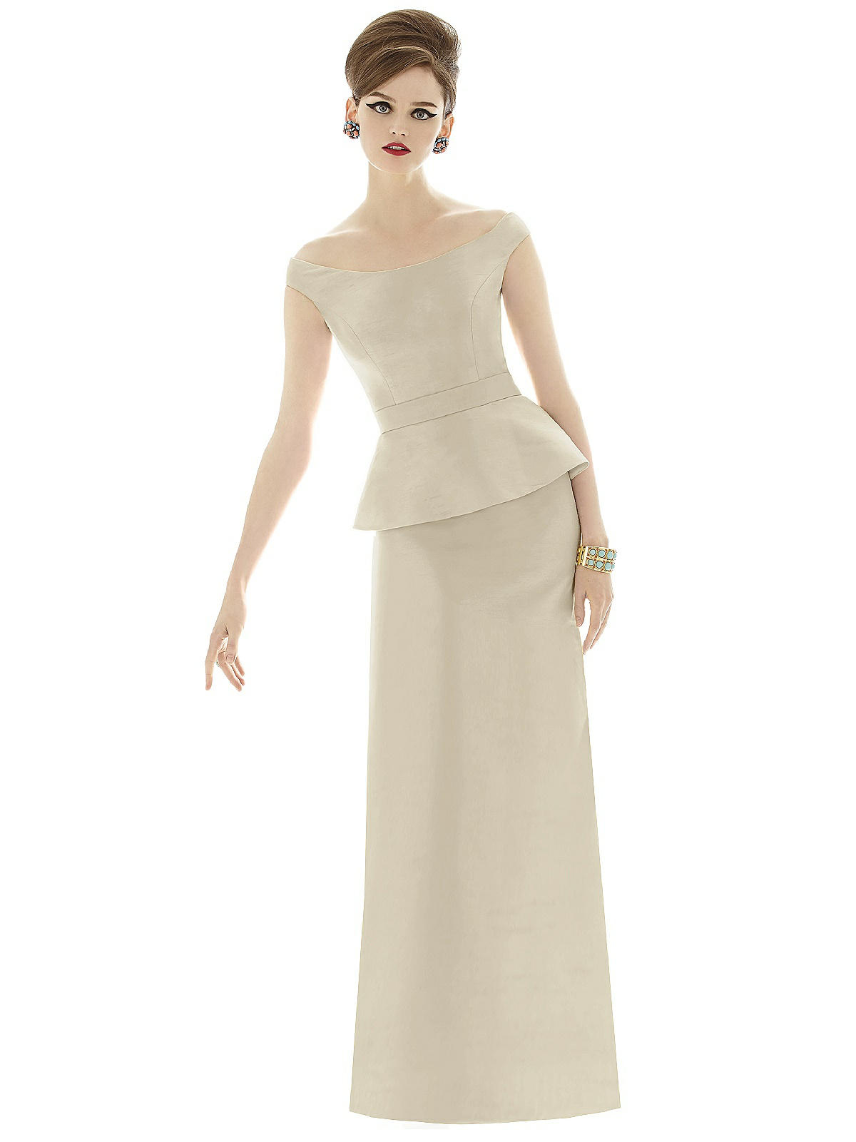 champagne coloured peplum style wedding dress 