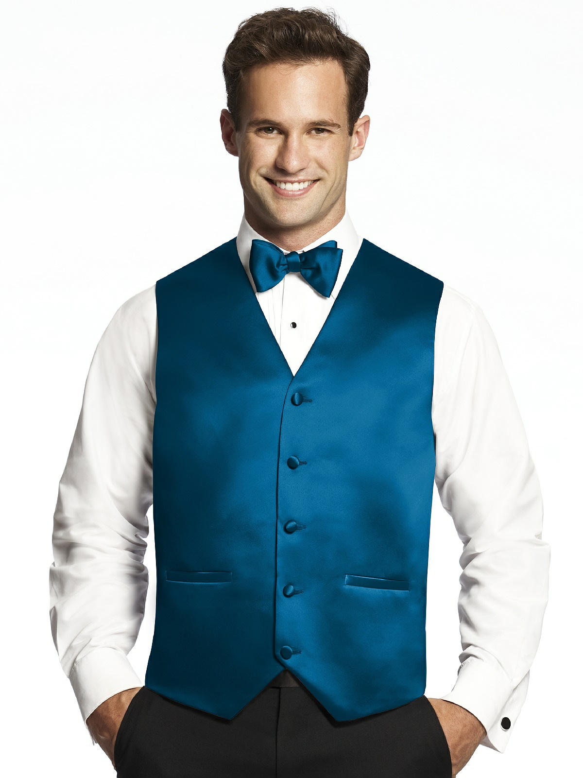 blue satin waistcoat and tie for bridegroom 
